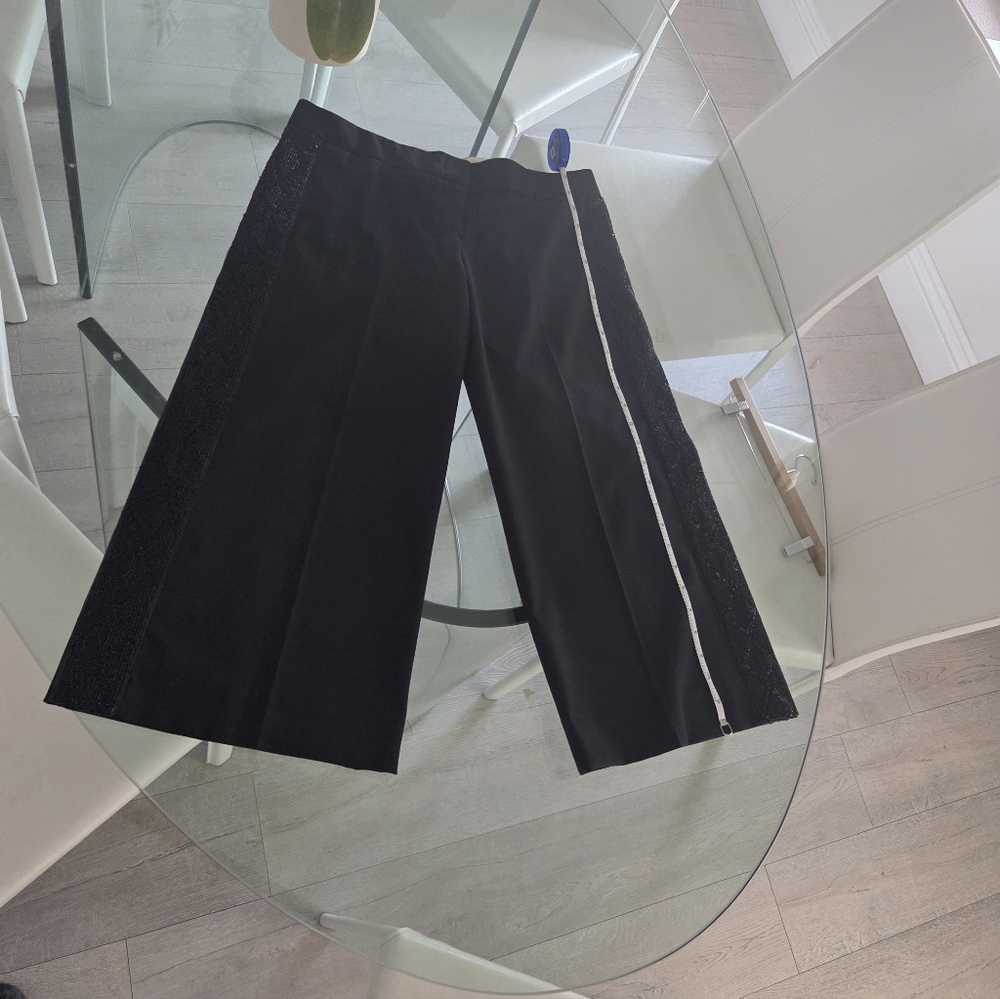 Elegant Black Wide Leg Crop Pants Featuring Beaded Sides. Jak&Rae